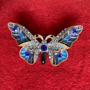 Butterfly Brooch with Blue Crystals